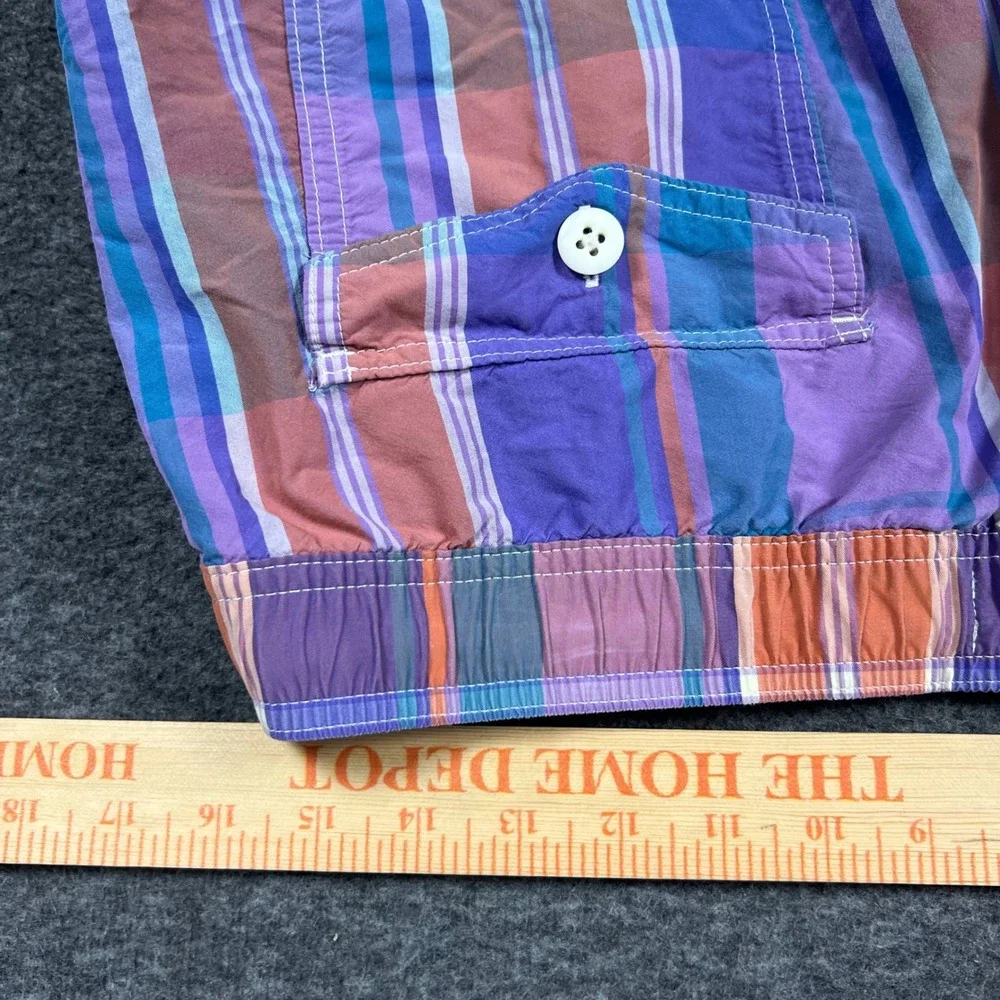 J Crew Swim Trunks Men Medium Purple Orange Madras Plaid Mesh Lined Board Shorts